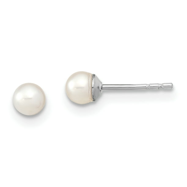 925 Solid Sterling Silver Small White Pearl Ball Ear Studs Earrings 4mm 